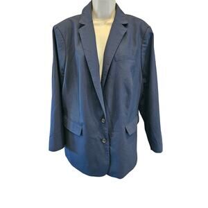 Lands end wool blend navy blazer suit jacket EUC 18W professional business